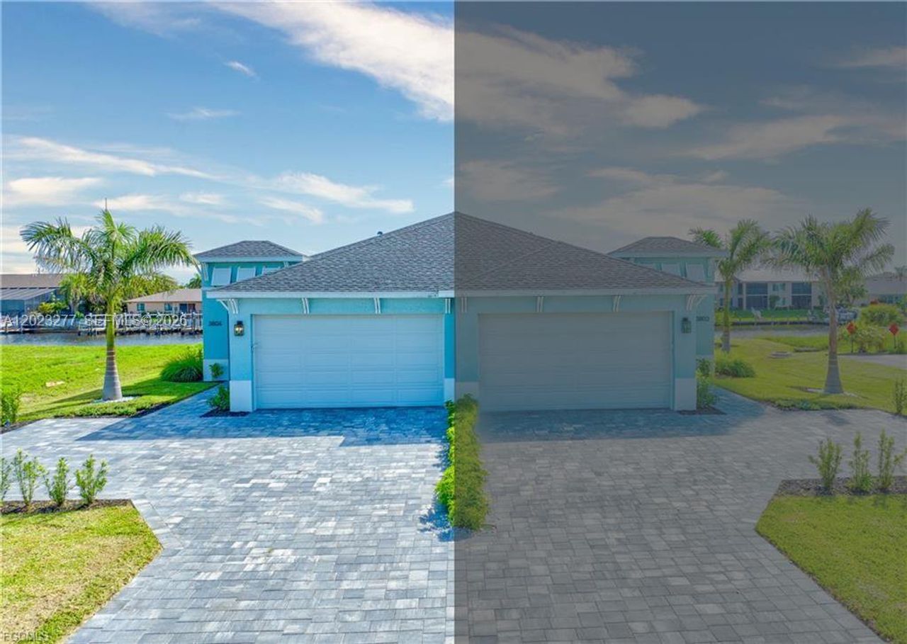 Front exterior of a new home in , Cape Coral, FL, highlighting curb appeal (Image 2). Front exterior of a new home in , Cape Coral, FL, highlighting curb appeal (Image 2).