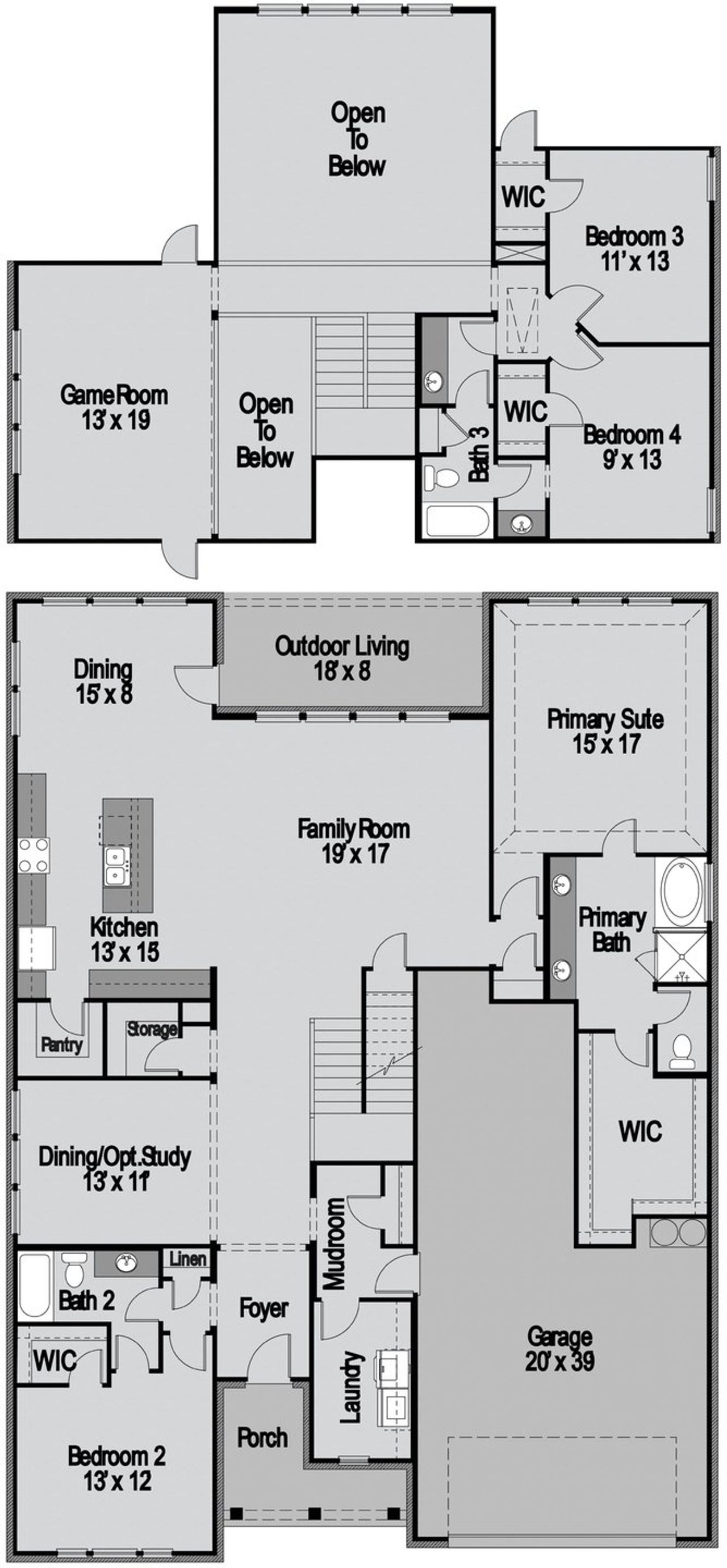 2D floor plan layout for the Grayson by UnionMain Homes in Myrtle Creek, Waxahachie, TX (Image 2). 2D floor plan layout for the Grayson by UnionMain Homes in Myrtle Creek, Waxahachie, TX (Image 2).