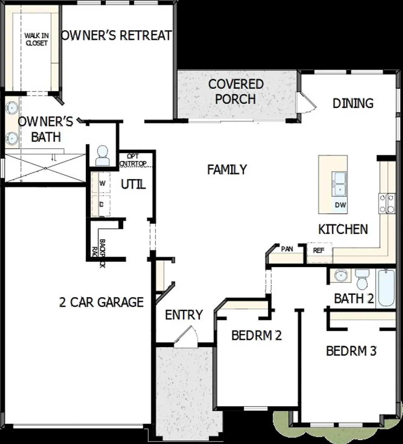 2D floor plan layout of this home in Sunfield, Buda, TX (Image 2).