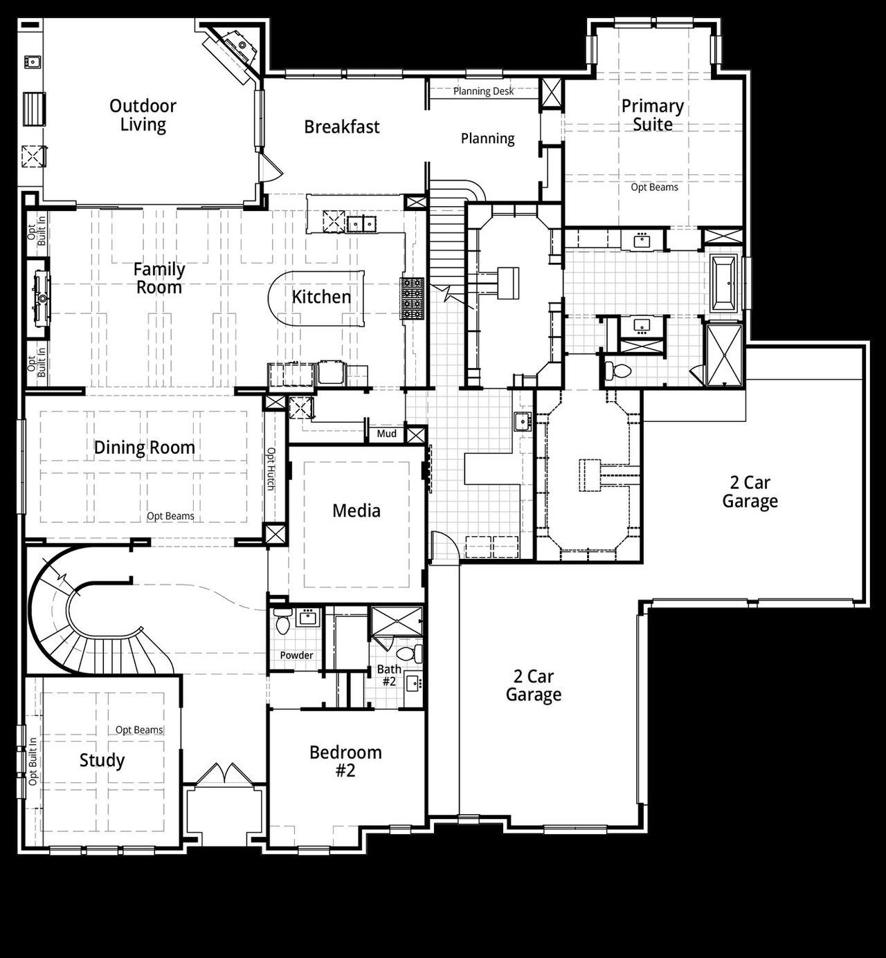 2D floor plan layout for the Tivoli by Huntington Homes in Mustang Lakes - 100ft Lots, McKinney, TX (Image 2).