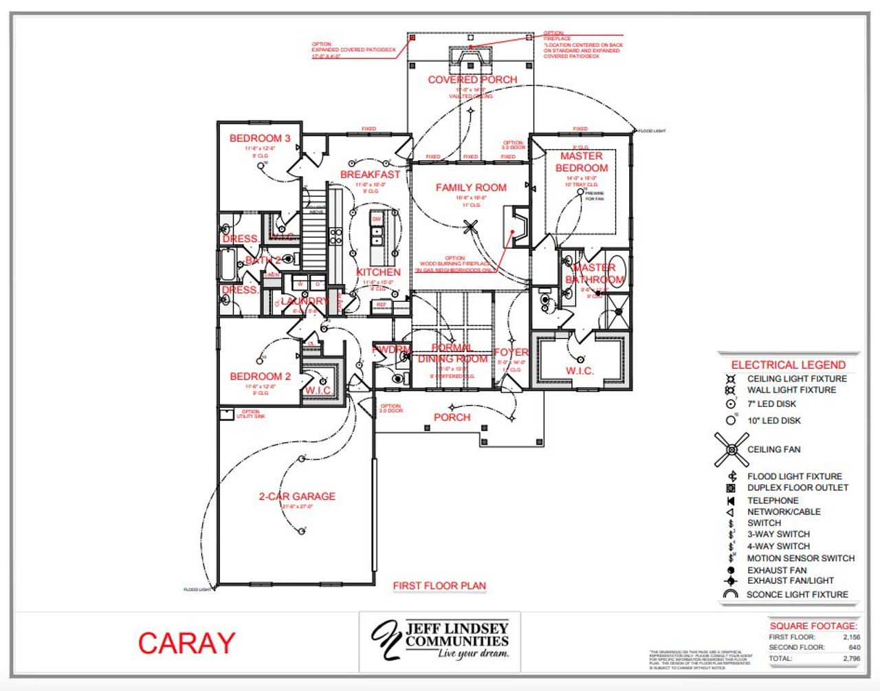 2D floor plan layout for the Caray A by Jeff Lindsey Communities in Belle Hall, Newnan, GA (Image 2).