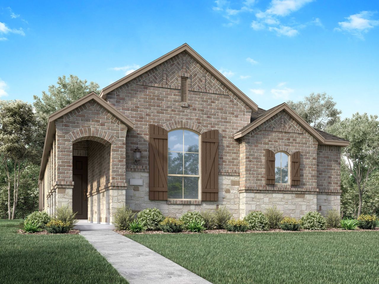 Representative exterior photo of a completed home built from the Hilton Plan by Highland Homes in Veramendi: 40ft. Rear Entry - (A), New Braunfels, TX (Image 2).