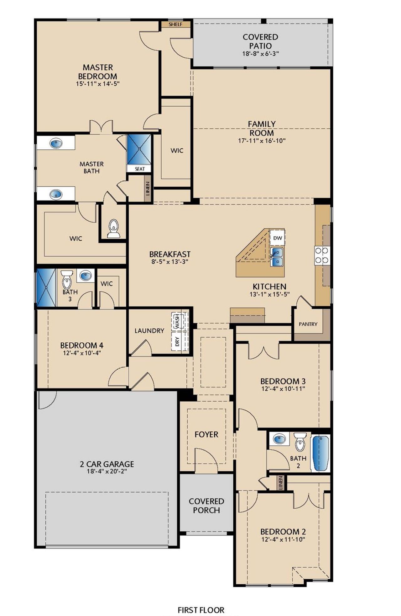 2D floor plan layout of this home in Grande Estates, Bertram, TX (Image 2).