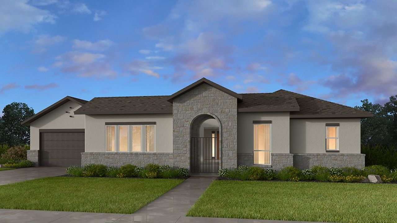 Representative exterior photo of a completed home built from the Tortuga by Taylor Morrison in Travisso Florence Collection, Leander, TX (Image 2). Representative exterior photo of a completed home built from the Tortuga by Taylor Morrison in Travisso Florence Collection, Leander, TX (Image 2).