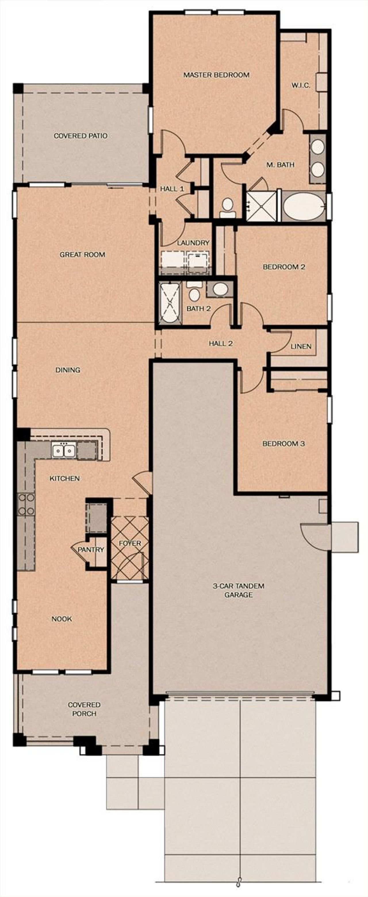 2D floor plan layout of this home in Meadows at Barney Farms, Queen Creek, AZ (Image 2).