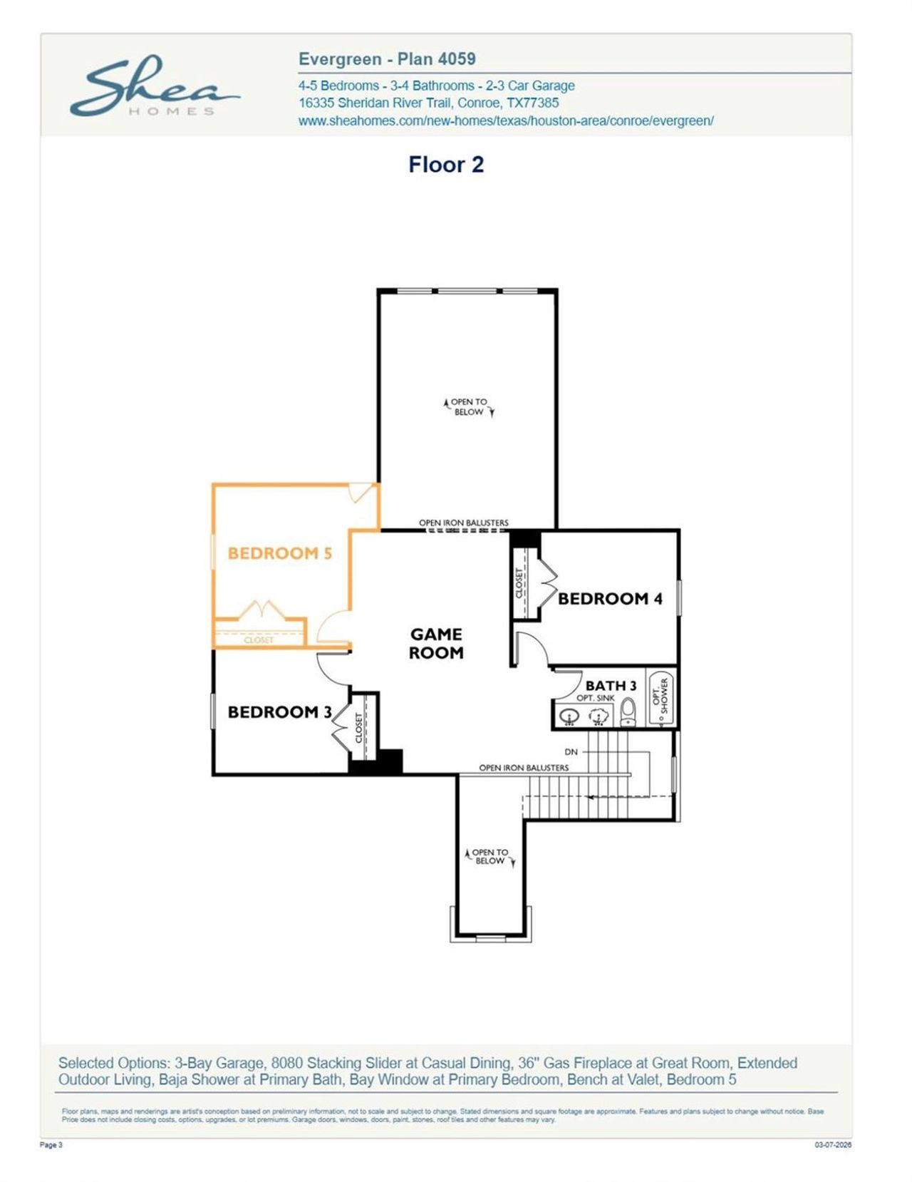 2D floor plan layout of this home in , Conroe, TX (Image 2).