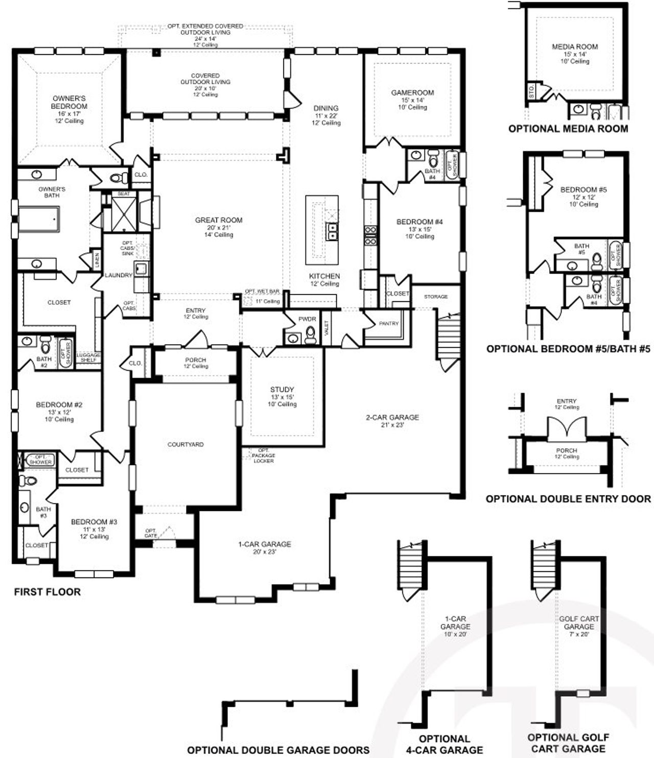 2D floor plan layout for the Plan 7021 by Tradition Homes in Mustang Lakes – 100′, Celina, TX (Image 2). 2D floor plan layout for the Plan 7021 by Tradition Homes in Mustang Lakes – 100′, Celina, TX (Image 2).