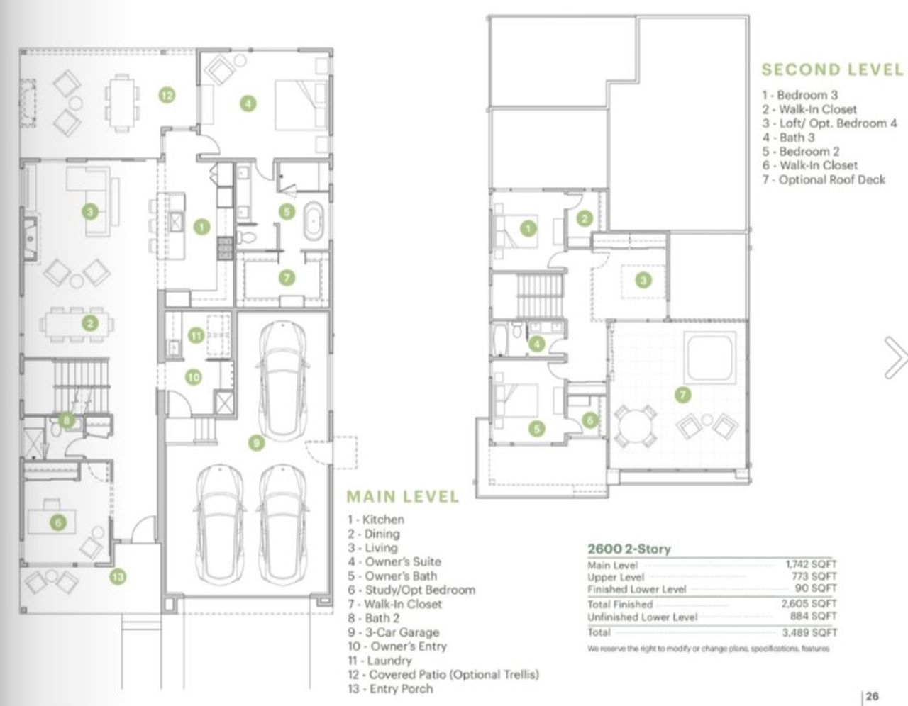 2D floor plan layout for the 2600 2-Story by Markel Homes in Northstar, Longmont, CO (Image 2).