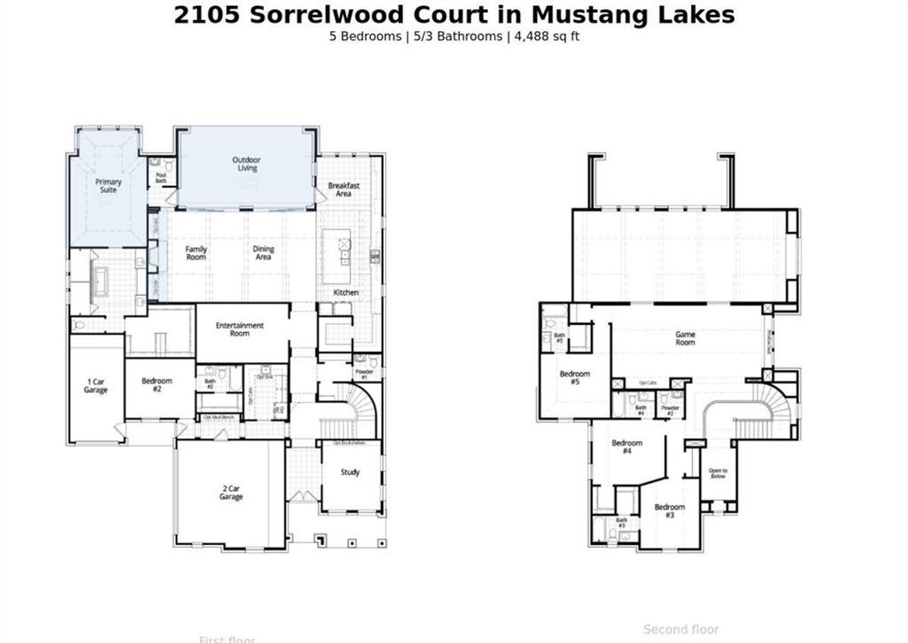 2D floor plan layout of this home in Mustang Lakes: 86ft. lots, Celina, TX (Image 2).