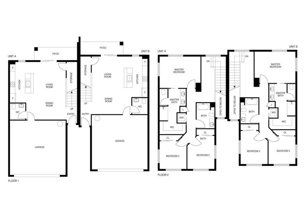 2D floor plan layout for the Tide by Ascend Communities in 8th Place Duplexes, Phoenix, AZ (Image 2).