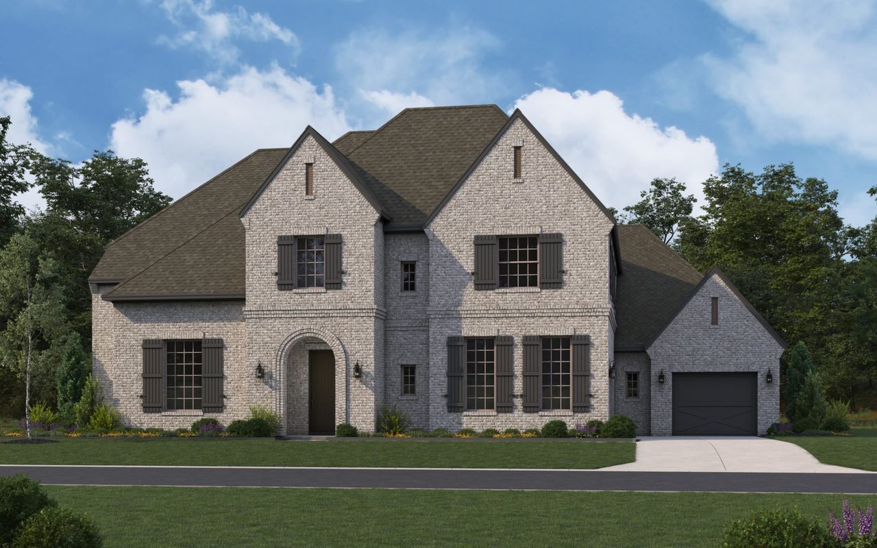 Representative exterior photo of a completed home built from the 7061 by Tradition Homes in Furst Ranch – 80′ Lots, Prosper, TX (Image 2).