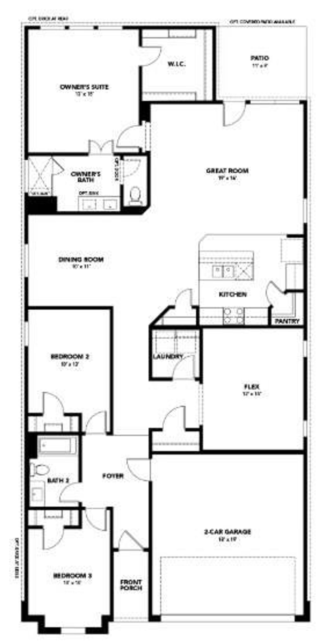 2D floor plan layout of this home in Opal Ranch, Kyle, TX (Image 2).