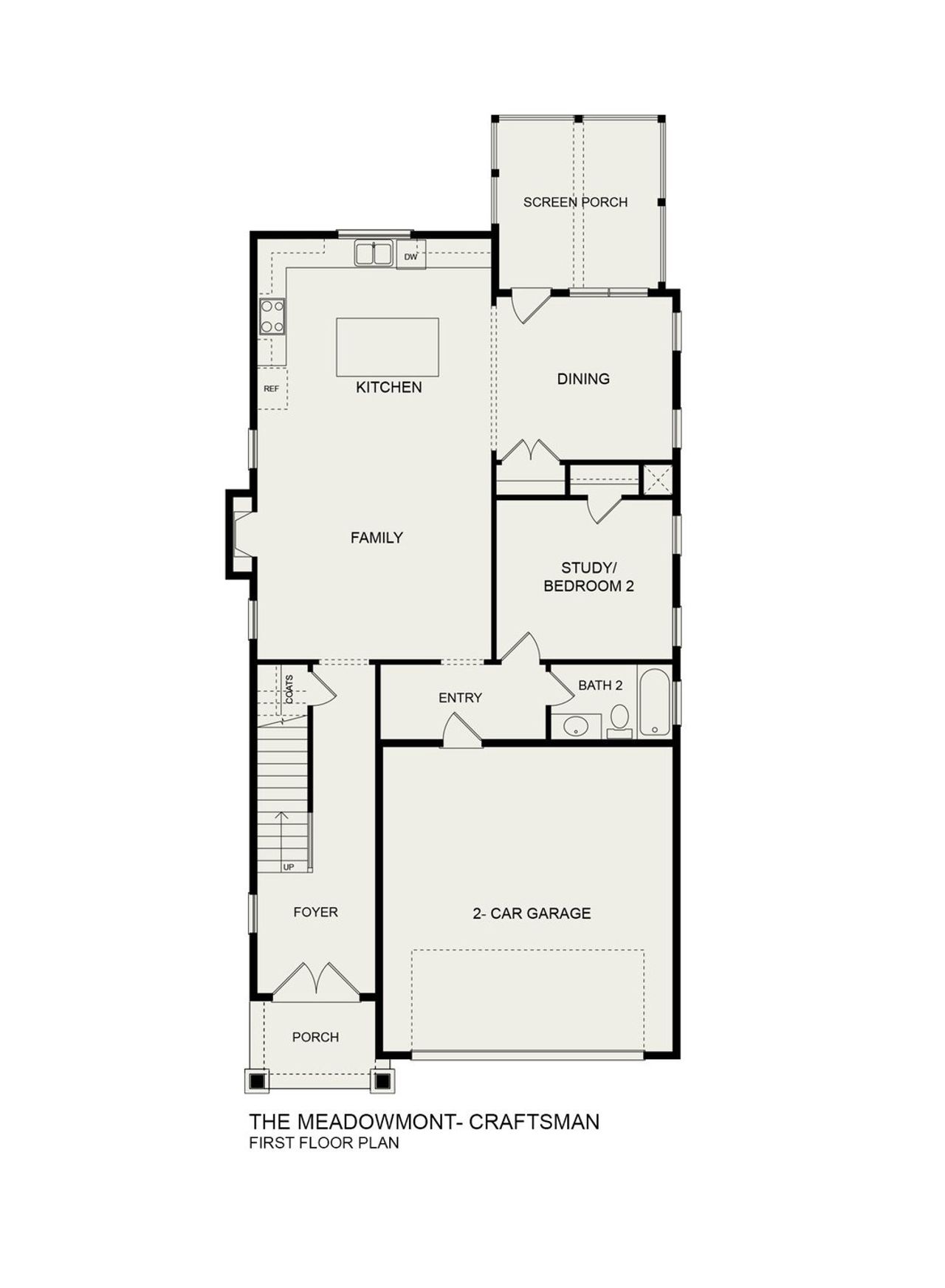 2D floor plan layout for the Meadowmont Craftsman by Homes by Dickerson in Ponder, Wendell, NC (Image 2).