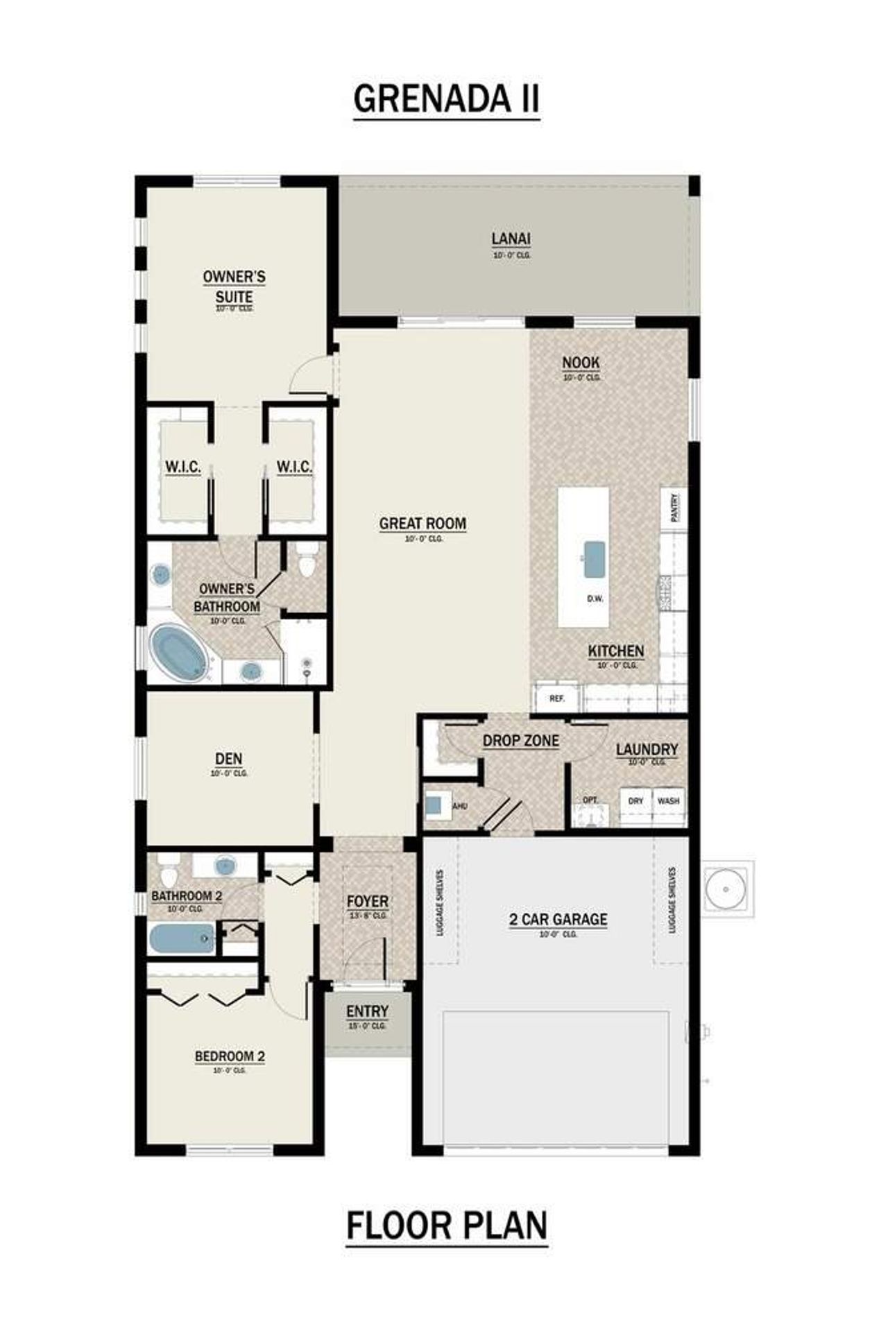2D floor plan layout for the Grenada 2 by Medallion Home in Inspiration at Watercolor Place, Bradenton, FL (Image 2). 2D floor plan layout for the Grenada 2 by Medallion Home in Inspiration at Watercolor Place, Bradenton, FL (Image 2).