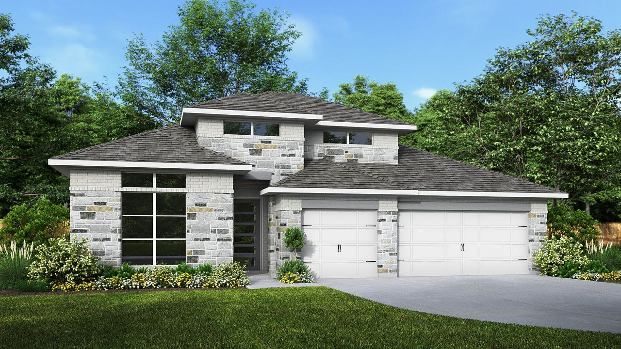 Representative exterior photo of a completed home built from the 2984V by Perry Homes in Vida 50', San Antonio, TX (Image 2).