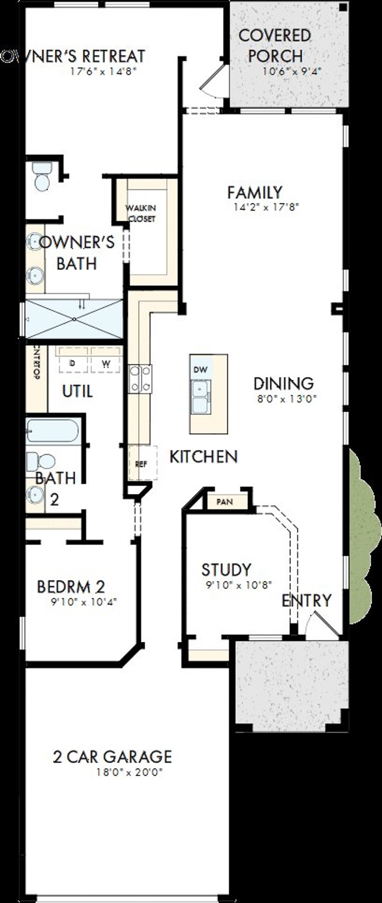 2D floor plan layout of this home in Kissing Tree – Grove Series, San Marcos, TX (Image 2).