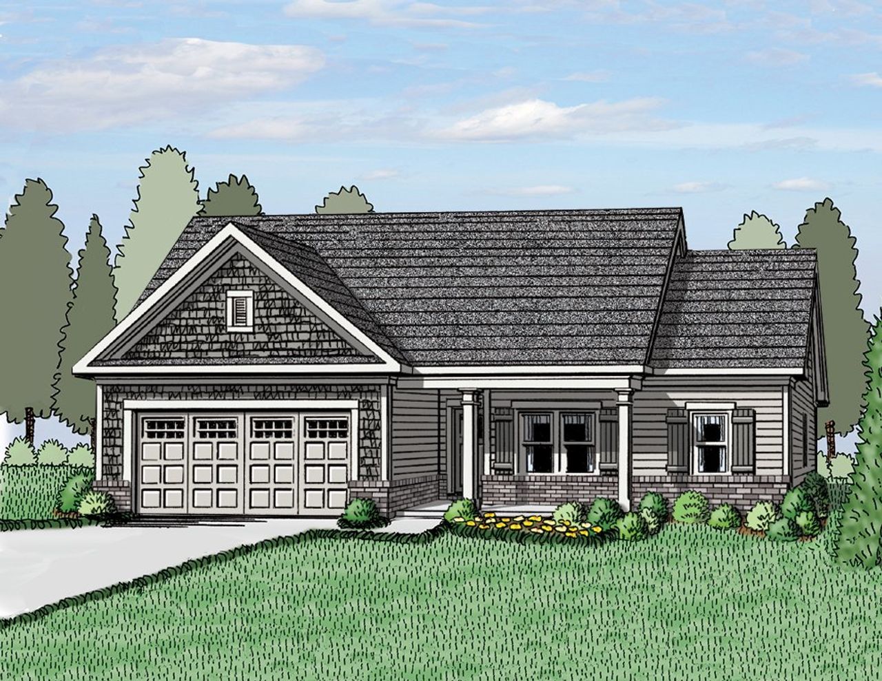 Exterior rendering of this home design in Harmony Farms, Eatonton, GA (Image 2).
