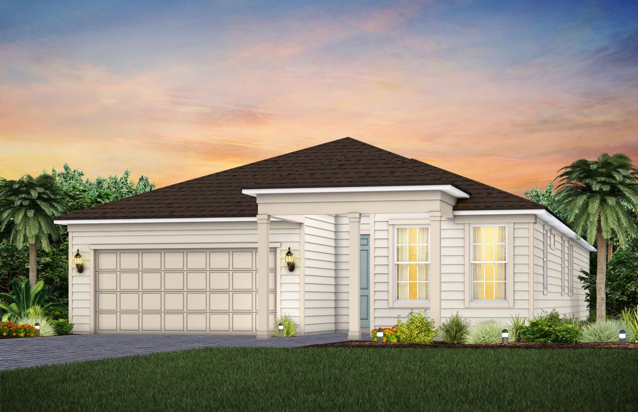 Representative exterior photo of a completed home built from the Symphony by Pulte Homes in The Preserve at Bannon Lakes, St. Augustine, FL (Image 2). Representative exterior photo of a completed home built from the Symphony by Pulte Homes in The Preserve at Bannon Lakes, St. Augustine, FL (Image 2).