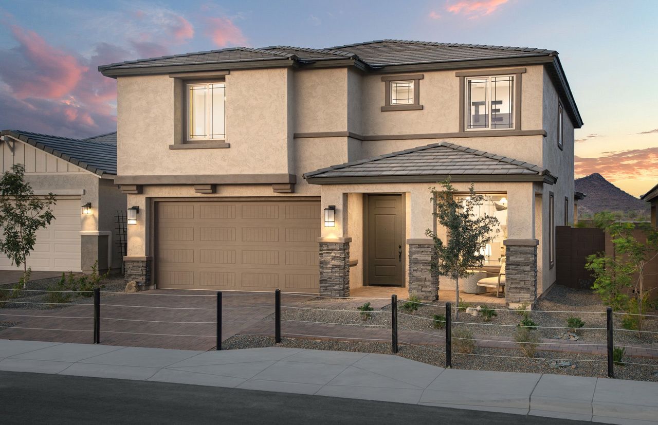 Front exterior of a new home in Visara, Surprise, AZ, highlighting curb appeal (Image 2).