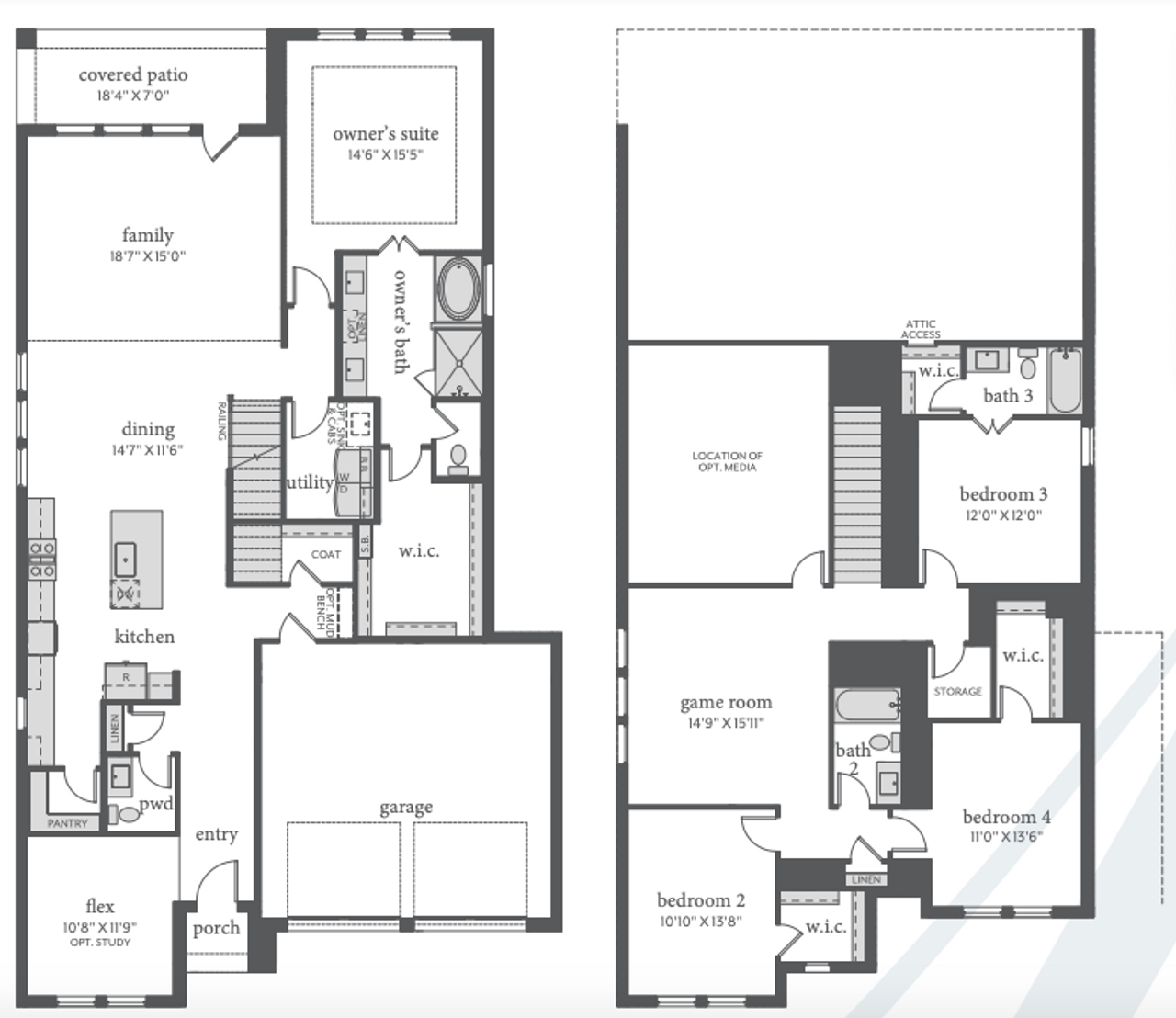 2D floor plan layout for the Jaqueline by Normandy Homes in Windsong Ranch, Prosper, TX (Image 2).
