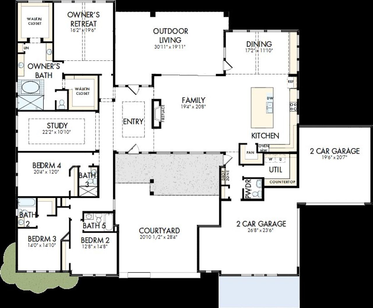 2D floor plan layout of this home in Leander Estates, Leander, TX (Image 2).