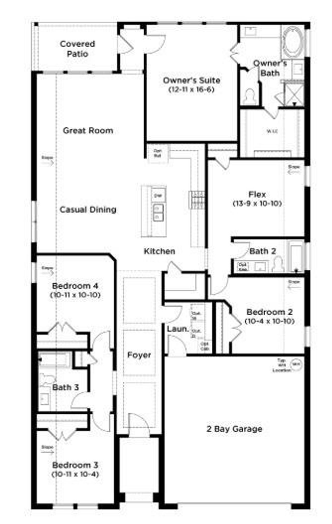 2D floor plan layout of this home in Carillon, Manor, TX (Image 2).