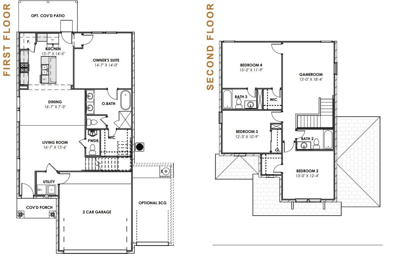 2D floor plan layout for the Laurel 2154HS3CG by Saratoga Homes in Creekhaven, Iowa Colony, TX (Image 2).
