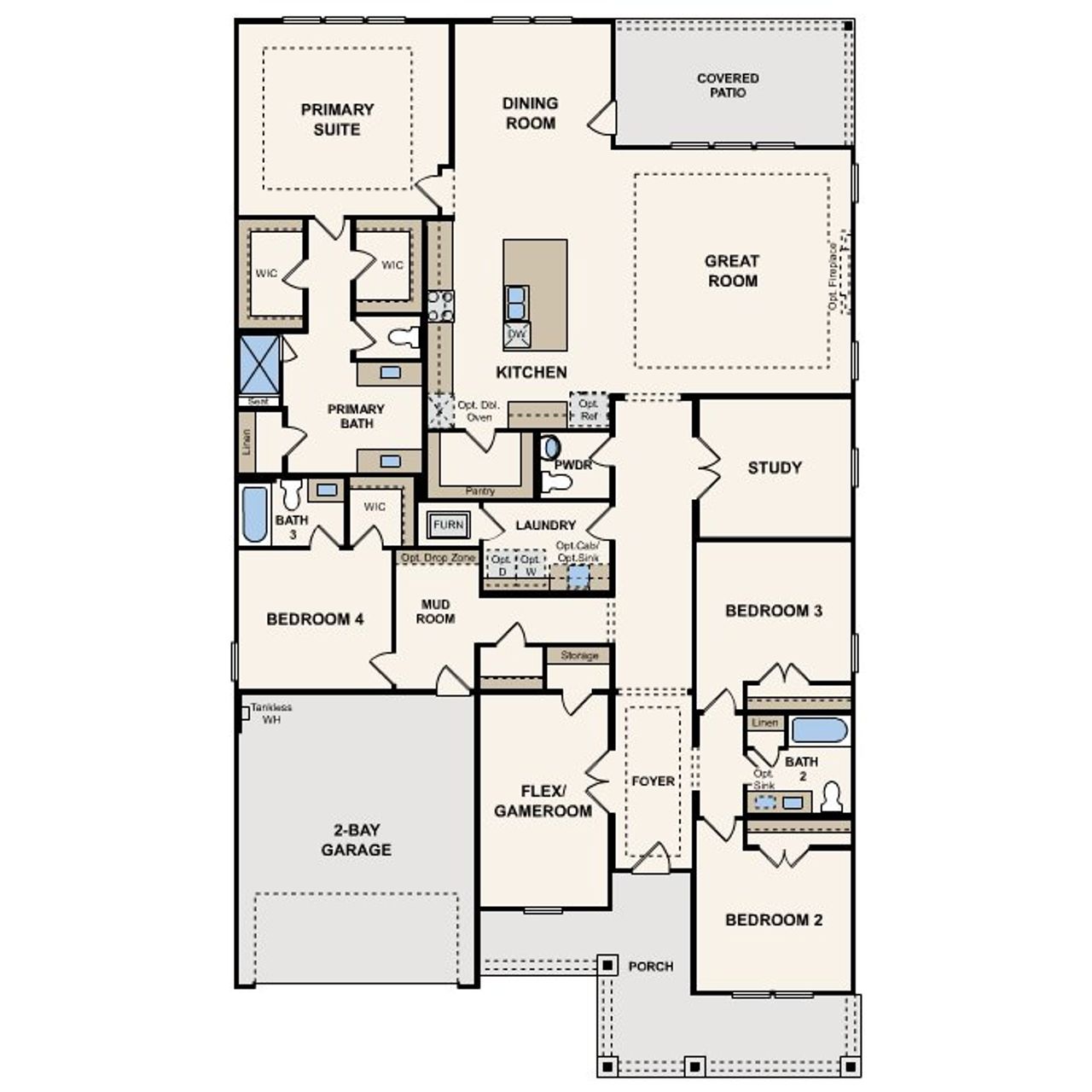2D floor plan layout for the Chatfield by Century Communities in Woodshore, Clute, TX (Image 2). 2D floor plan layout for the Chatfield by Century Communities in Woodshore, Clute, TX (Image 2).