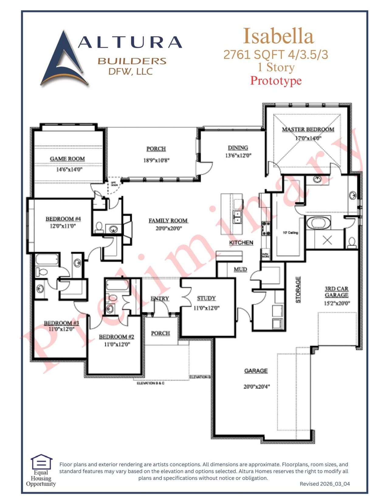 2D floor plan layout for the Isabella by Altura Homes in Valley View, Royse City, TX (Image 2).