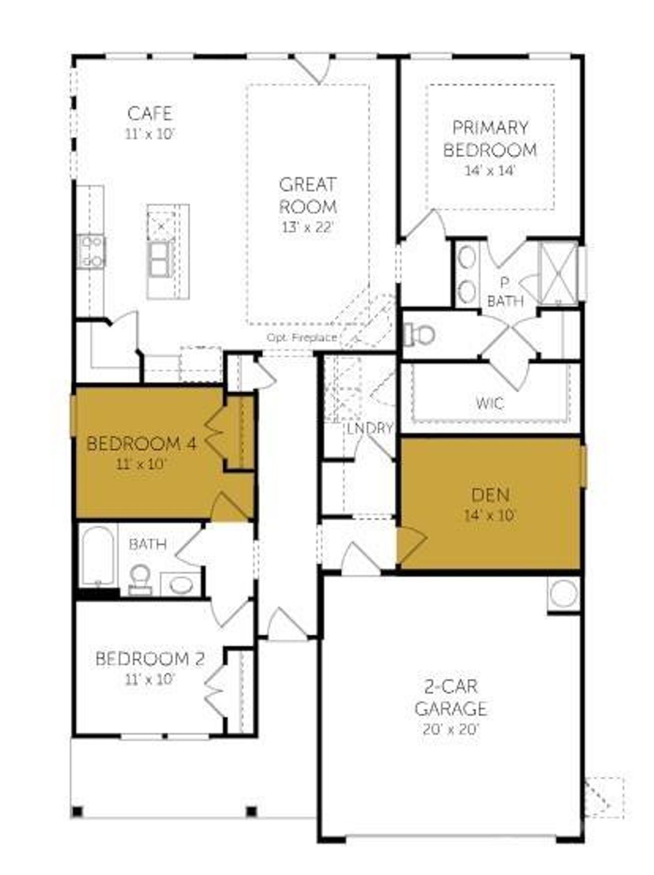 2D floor plan layout of this home in Cottages at Wingate, Wingate, NC (Image 2). 2D floor plan layout of this home in Cottages at Wingate, Wingate, NC (Image 2).