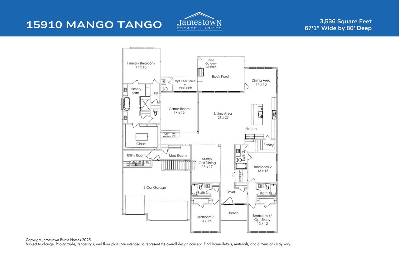 2D floor plan layout of this home in ARTAVIA, Conroe, TX (Image 2).