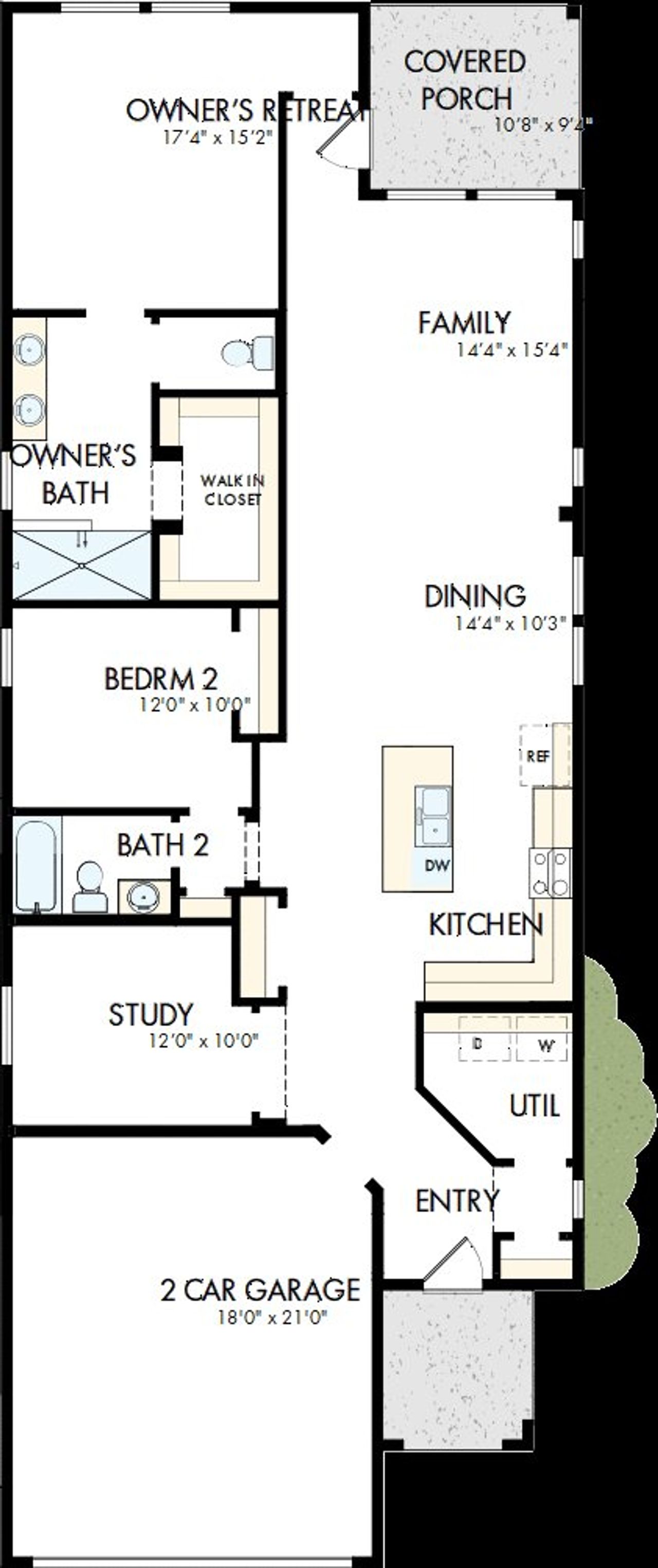 2D floor plan layout of this home in Kissing Tree – Grove Series, San Marcos, TX (Image 2).
