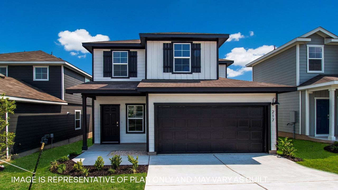 Front exterior of a new home in Wayside, Uhland, TX, highlighting curb appeal (Image 2).