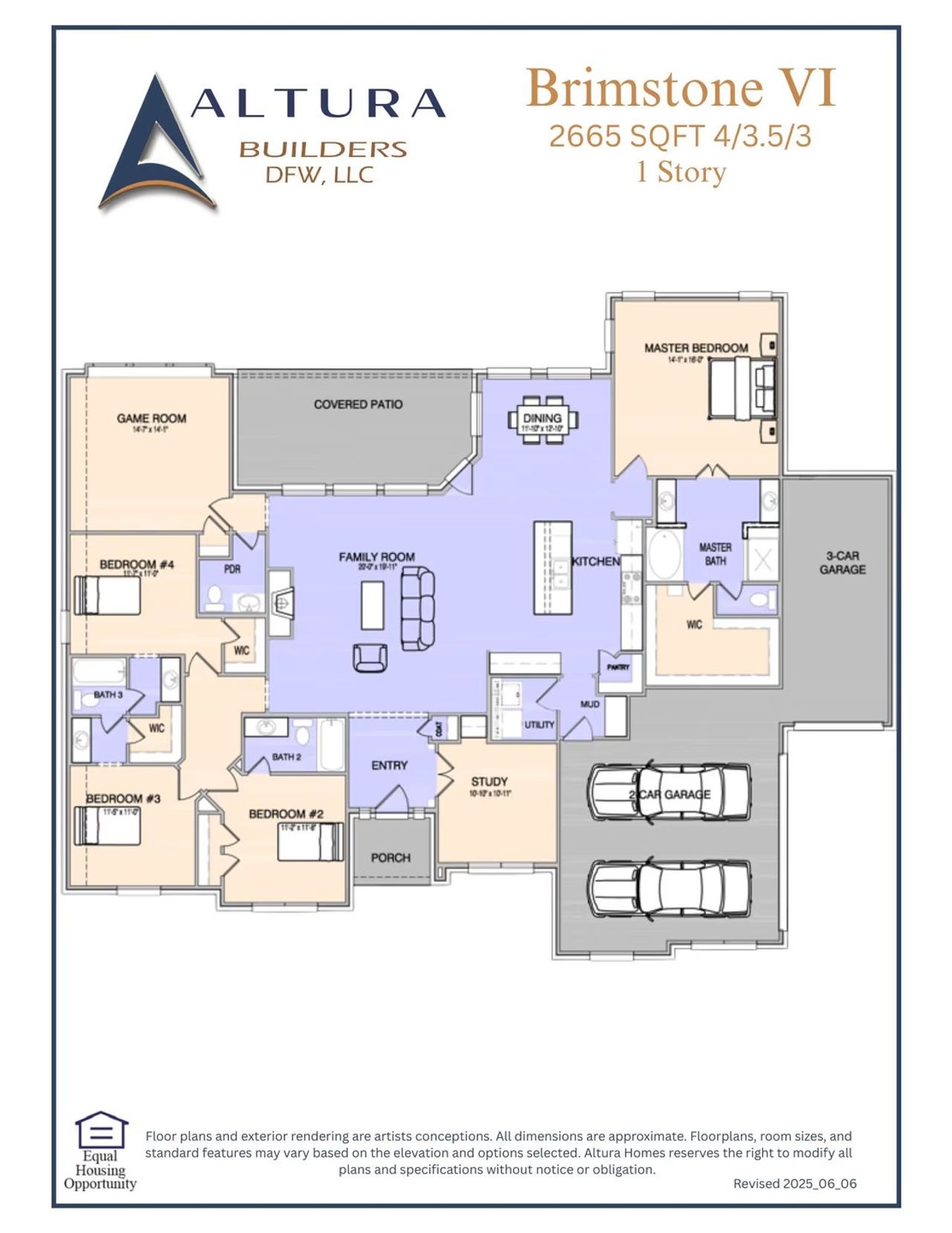 2D floor plan layout for the Brimstone VI by Altura Homes in Levante, Waxahachie, TX (Image 2).