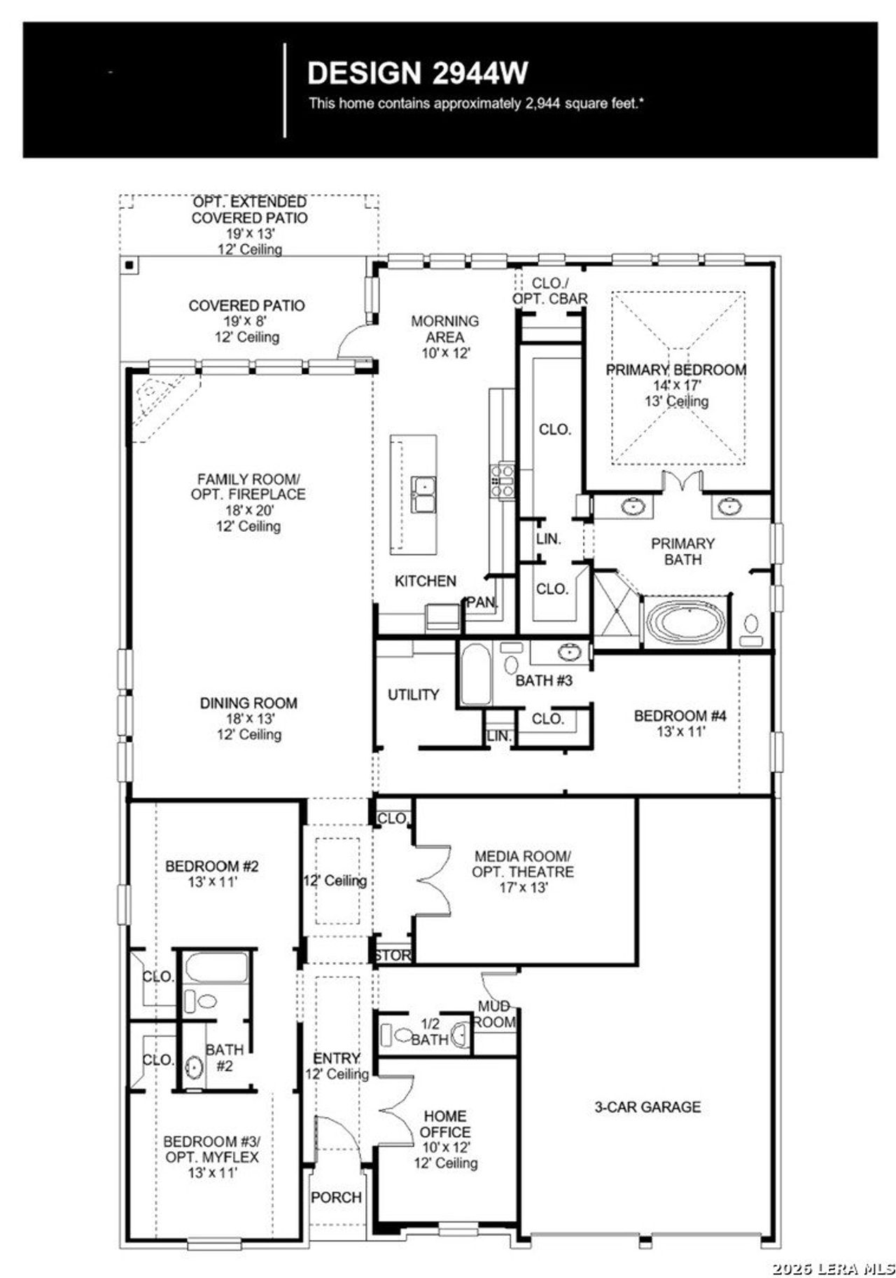 2D floor plan layout of this home in Meadows of Mill Creek, Seguin, TX (Image 2).