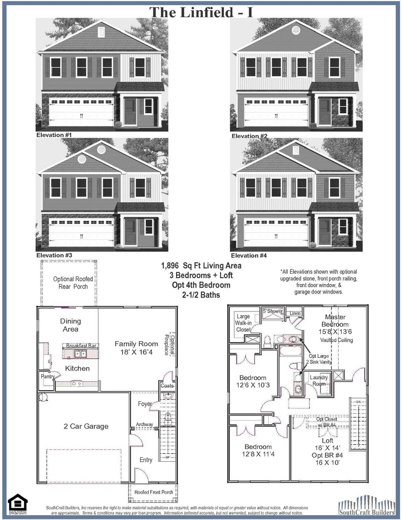 2D floor plan layout for the Linfield I by SouthCraft Builders in StoneyGreen Homes, Charlotte, NC (Image 2).