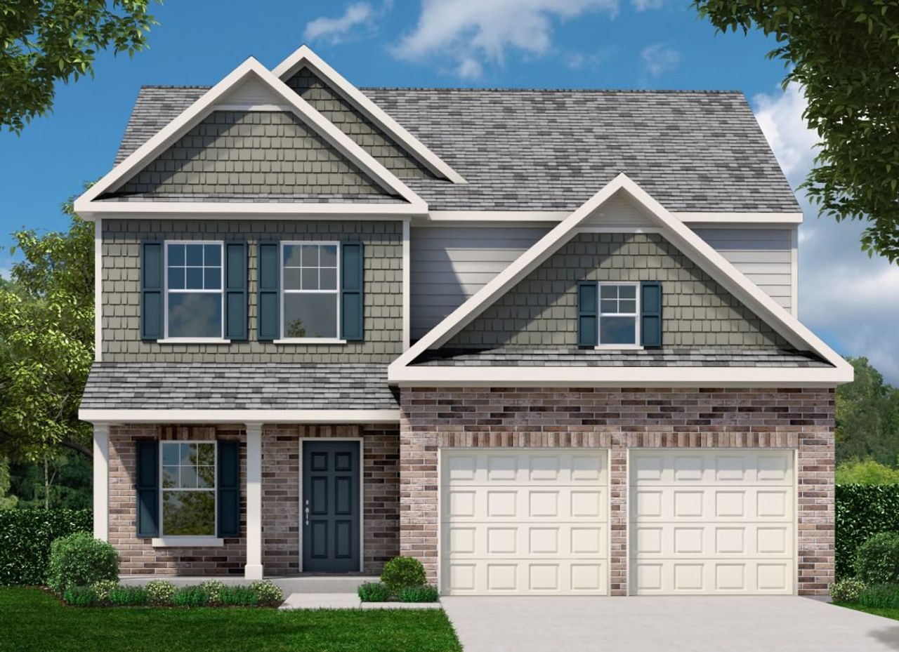 Front exterior of a new home in The Reserve at Willow Oaks, Canton, GA, highlighting curb appeal (Image 2).