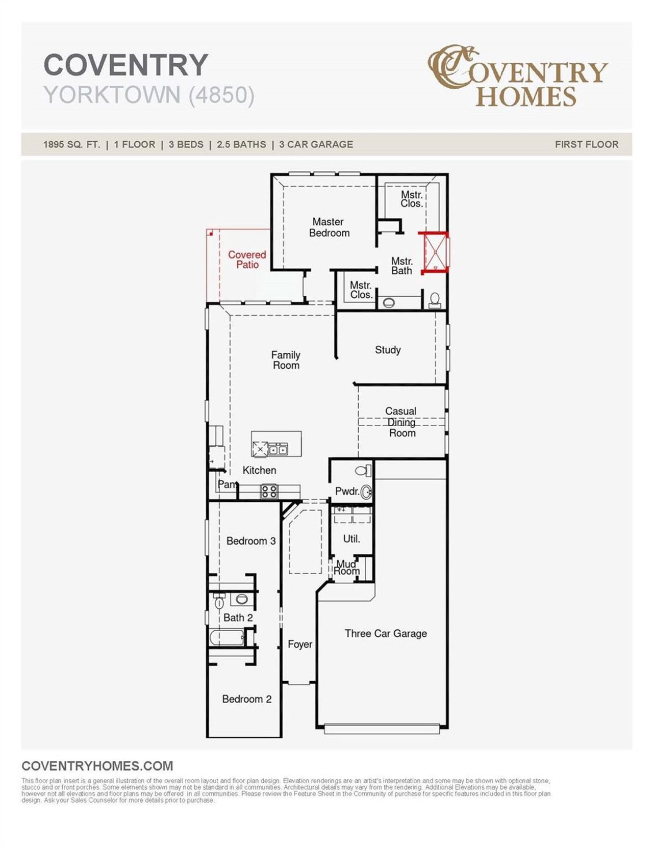 2D floor plan layout of this home in Escondido 45', Magnolia, TX (Image 2).