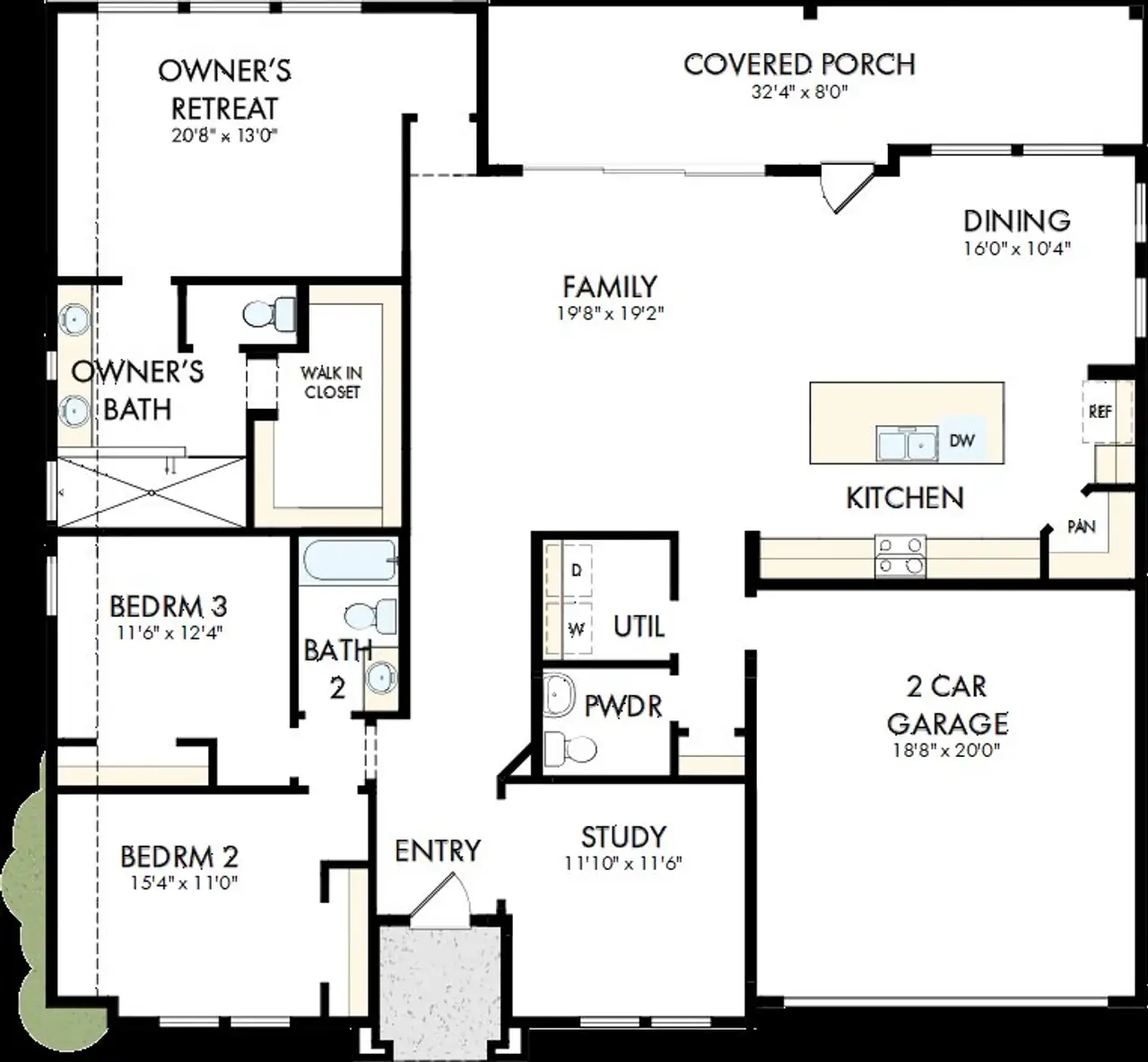 2D floor plan layout of this home in Sunfield, Buda, TX (Image 2).