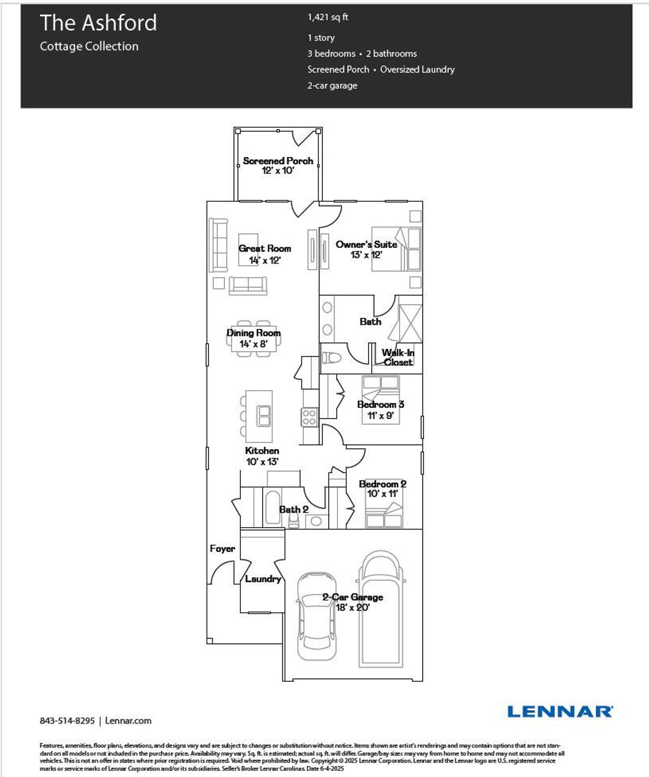 2D floor plan layout of this home in Carnes Crossroads, Summerville, SC (Image 2).