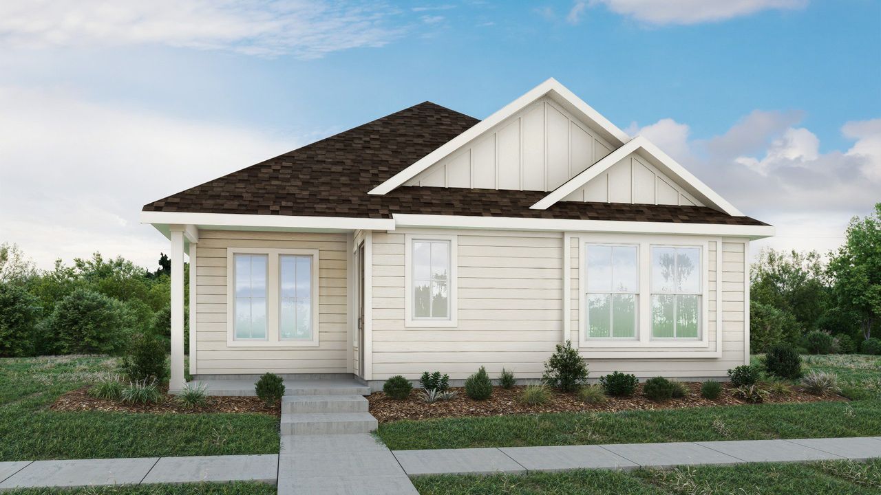 Representative exterior photo of a completed home built from the Austen by DRB Homes in Creeks Crossing, Elgin, TX (Image 2).
