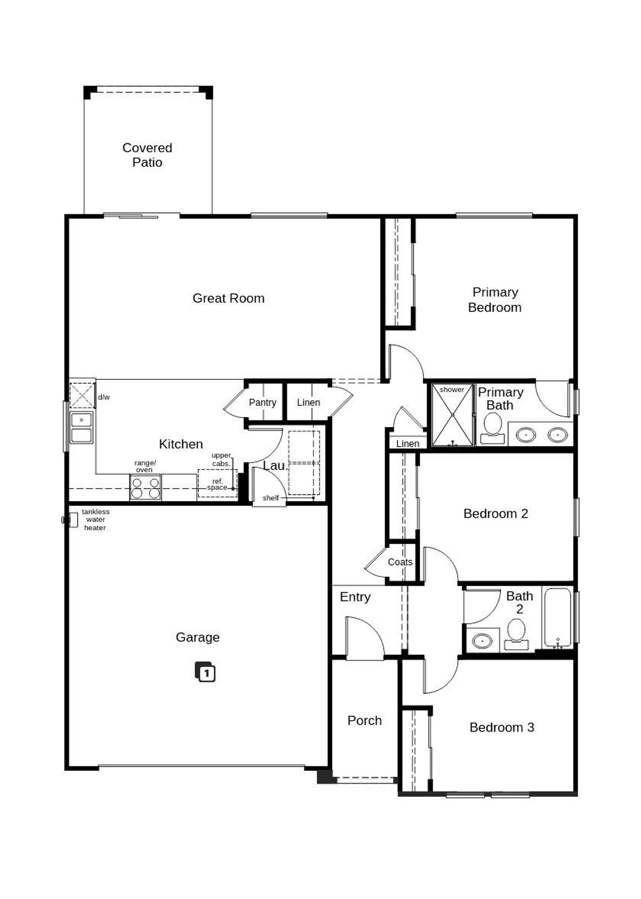 2D floor plan layout of this home in Entrada Del Pueblo at Rancho Sahuarita, Sahuarita, AZ (Image 2).