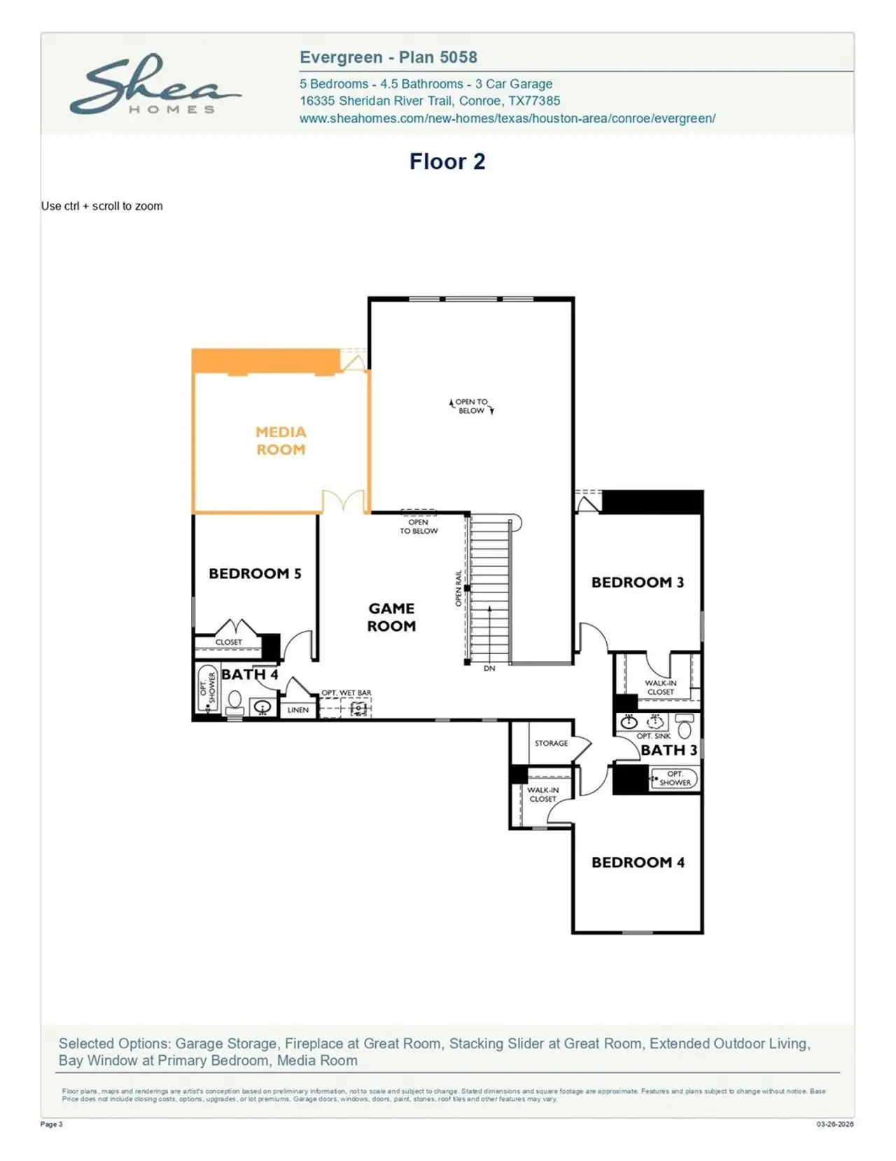 2D floor plan layout of this home in Evergreen 60', Conroe, TX (Image 2). 2D floor plan layout of this home in Evergreen 60', Conroe, TX (Image 2).