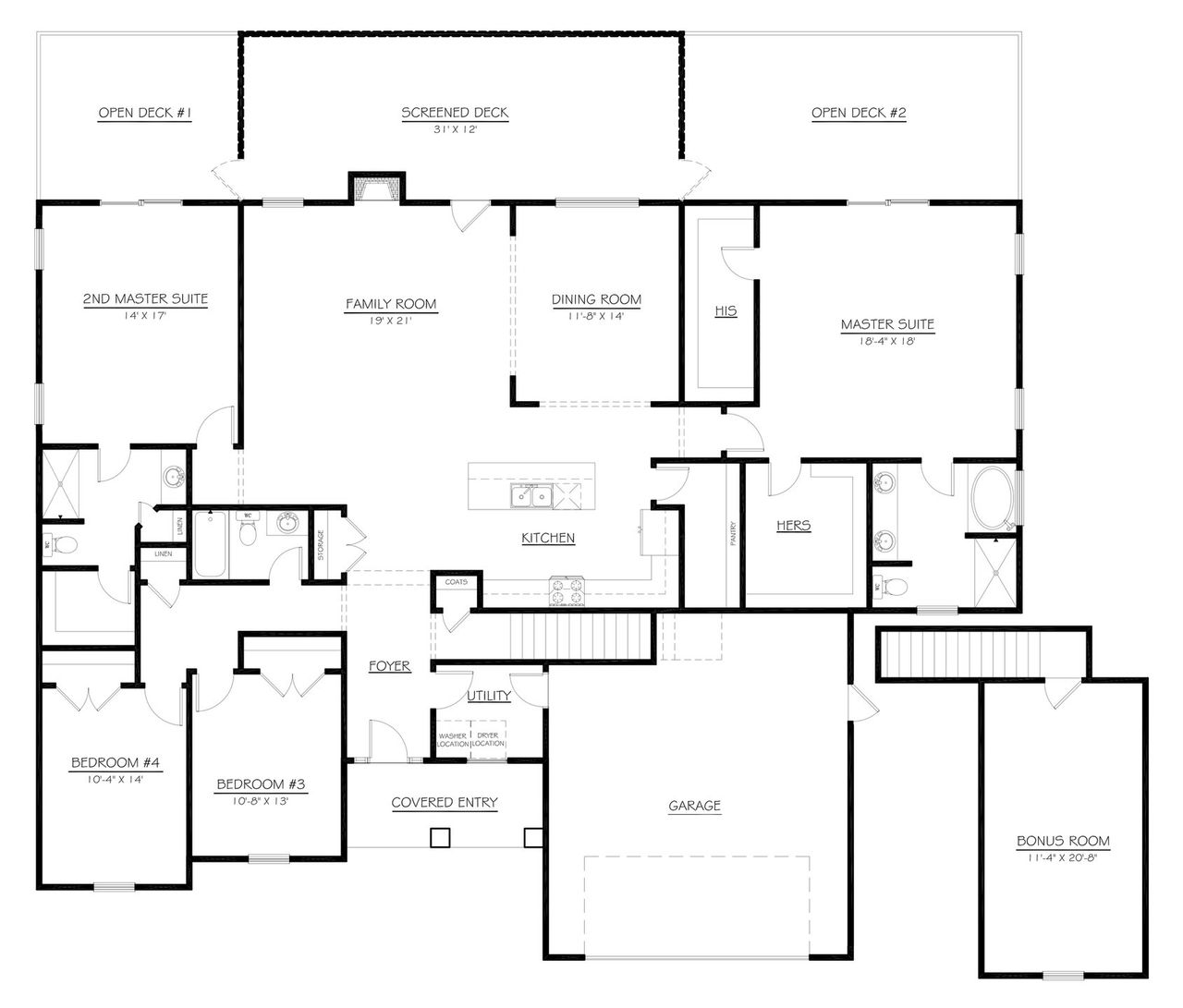 2D floor plan layout for the Plan by D.R. Horton in Shadowood, Seneca, SC (Image 2).
