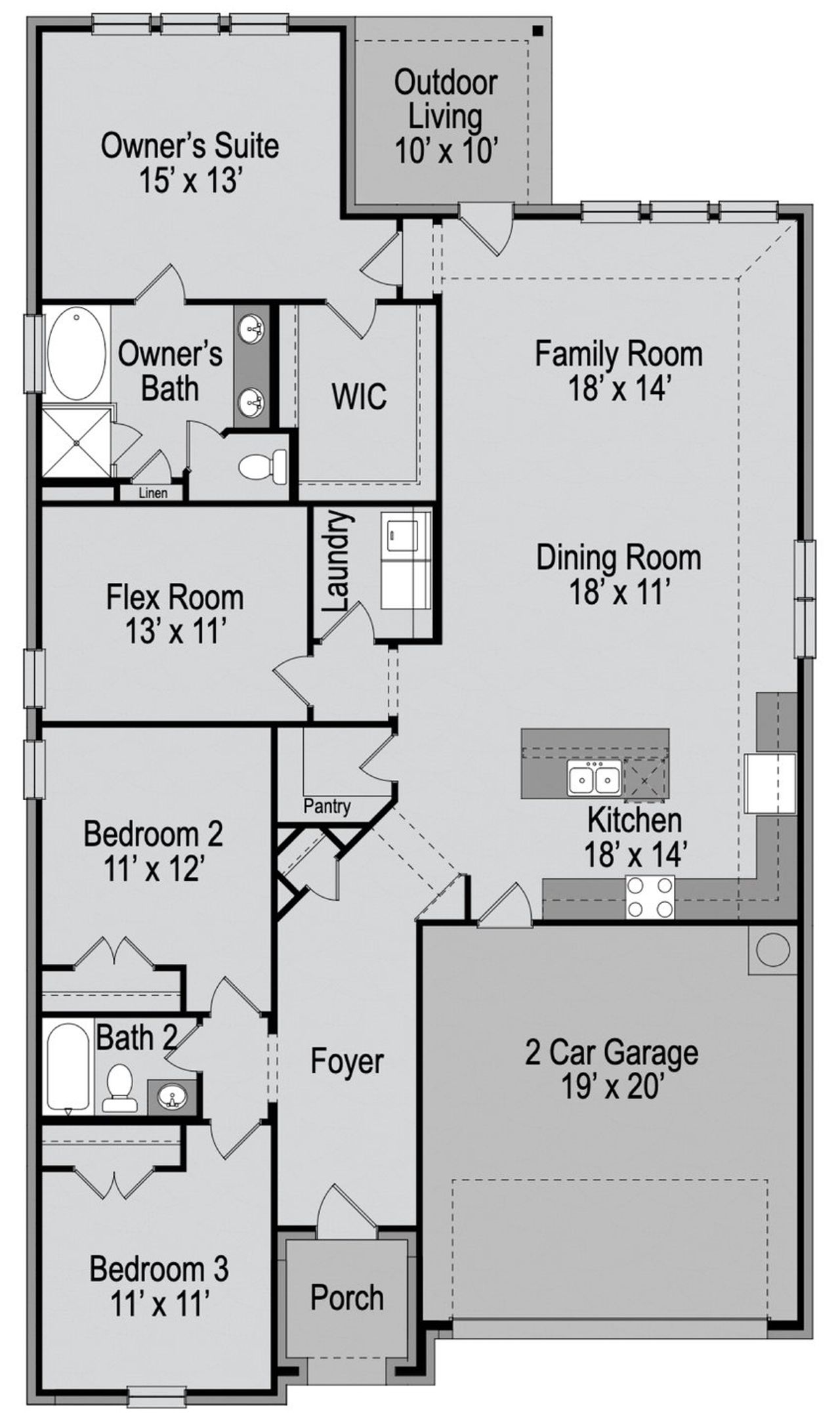 2D floor plan layout for the Brazos by UnionMain Homes in Legacy Hills, Celina, TX (Image 2). 2D floor plan layout for the Brazos by UnionMain Homes in Legacy Hills, Celina, TX (Image 2).