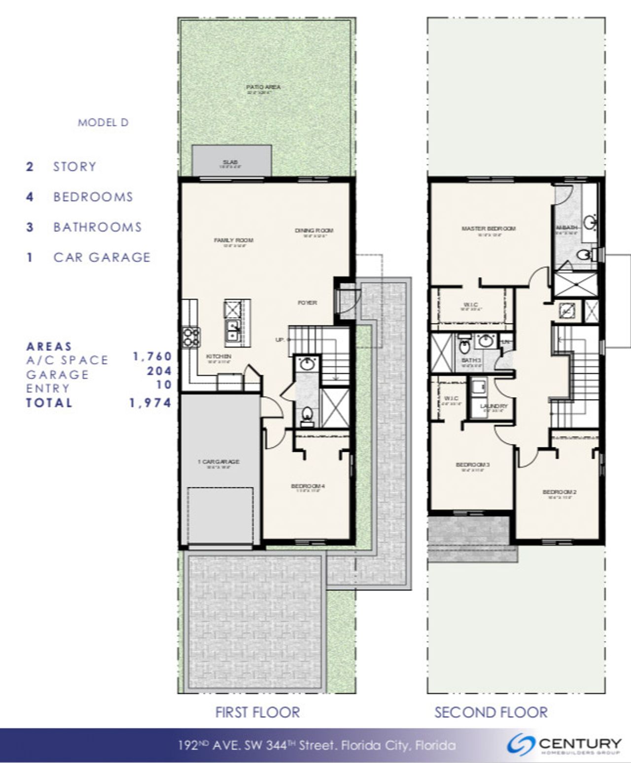 2D floor plan layout for the Venice by Century Homebuilders Group in Century Park Square, Homestead, FL (Image 2).