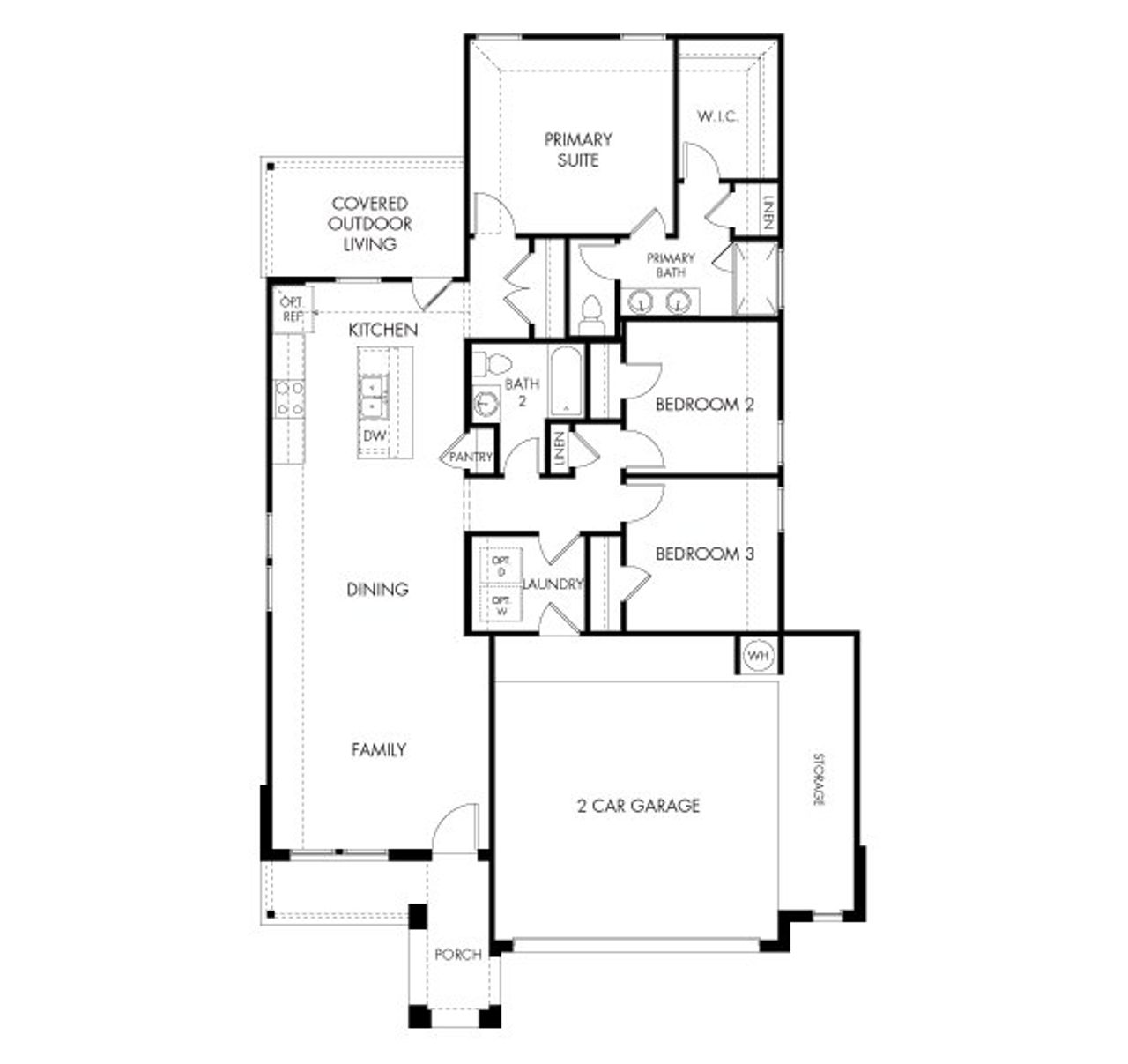 2D floor plan layout for the The Braman (810) by Meritage Homes in Waterstone Crossing, Kyle, TX (Image 2).