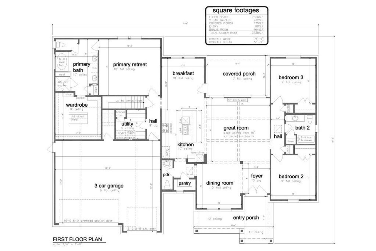 2D floor plan layout for the Model 2306 by Debo Homes in Blue Jay's Landing, Needville, TX (Image 2).