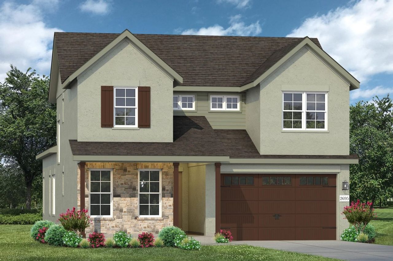 Representative exterior photo of a completed home built from the Cross Creek 2695 by Brohn Homes in Cross Creek, Cedar Park, TX (Image 2).