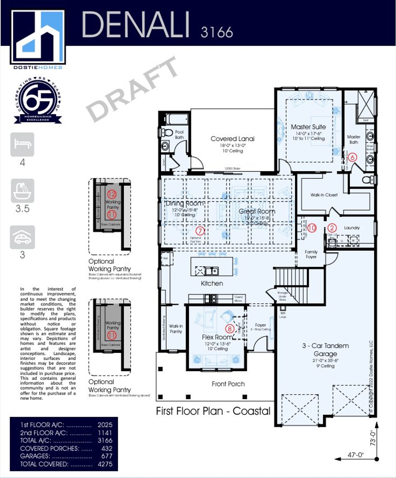 2D floor plan layout for the Denali 3166 by Dostie Homes in Reflections and Seabrook at Nocatee, Ponte Vedra Beach, FL (Image 2).